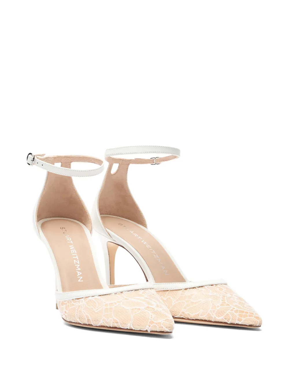 Stuart Weitzman Stuart Power Strap 85 pumps met kanten mesh Wit