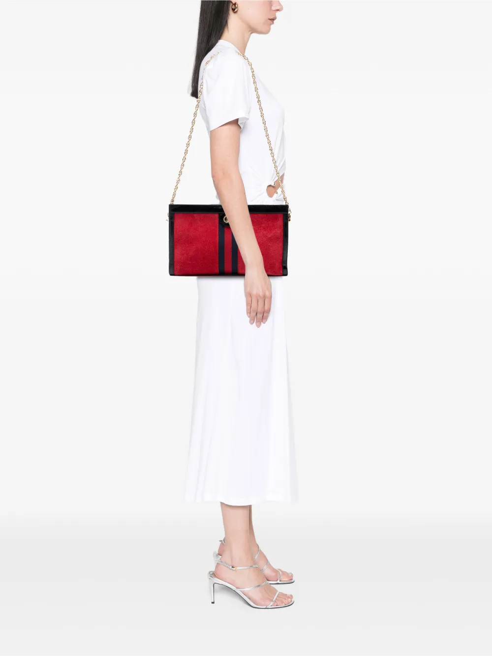  Gucci Pre-owned Borsa A Spalla Ophidia Media In Pelle Scamosciata Con Decorazione Web E Catena 2016-2026 - Nero 