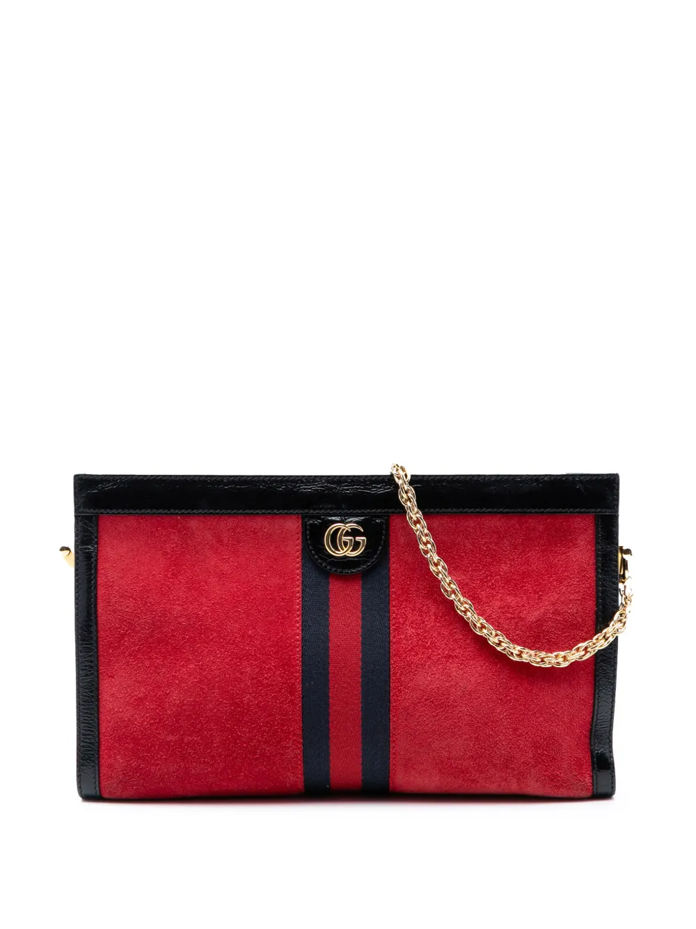 Gucci Pre-Owned 2016-2026 mittelgroße Web Ophidia Schultertasche aus Wildleder mit Kettenriemen - Schwarz
