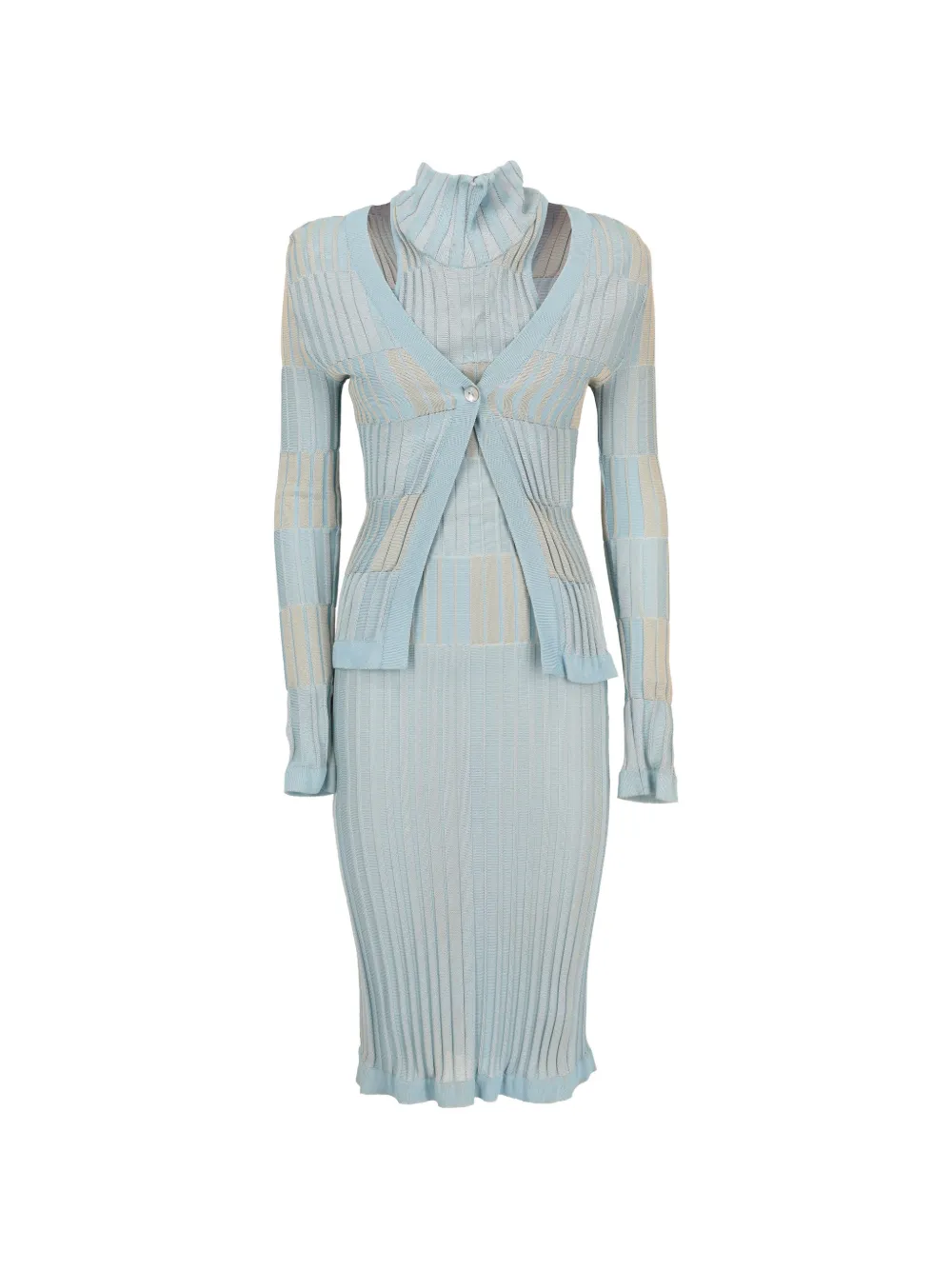 Herve Leger ribbed-knit midi dress and cardigan set - Blue