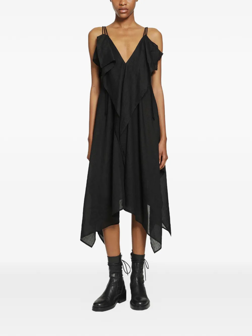 Yohji Yamamoto draped asymmetric-hem dress - Black