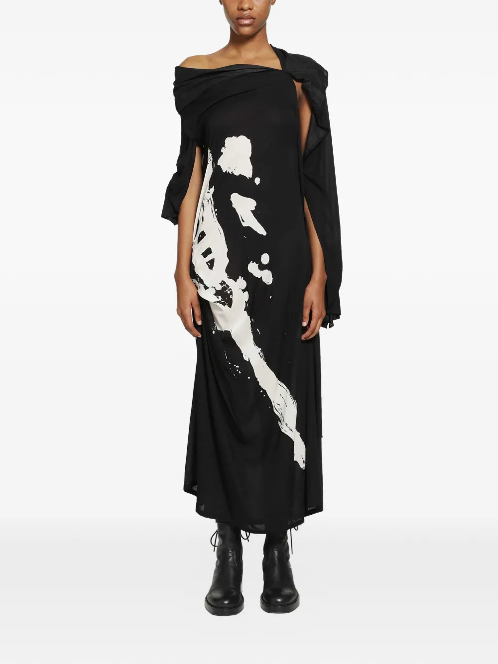 Yohji Yamamoto abstract-print draped dress - Black