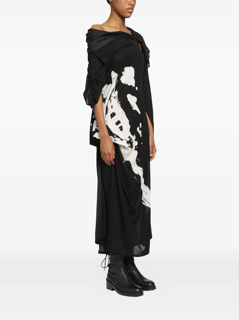Yohji Yamamoto Jurk met abstracte print Zwart