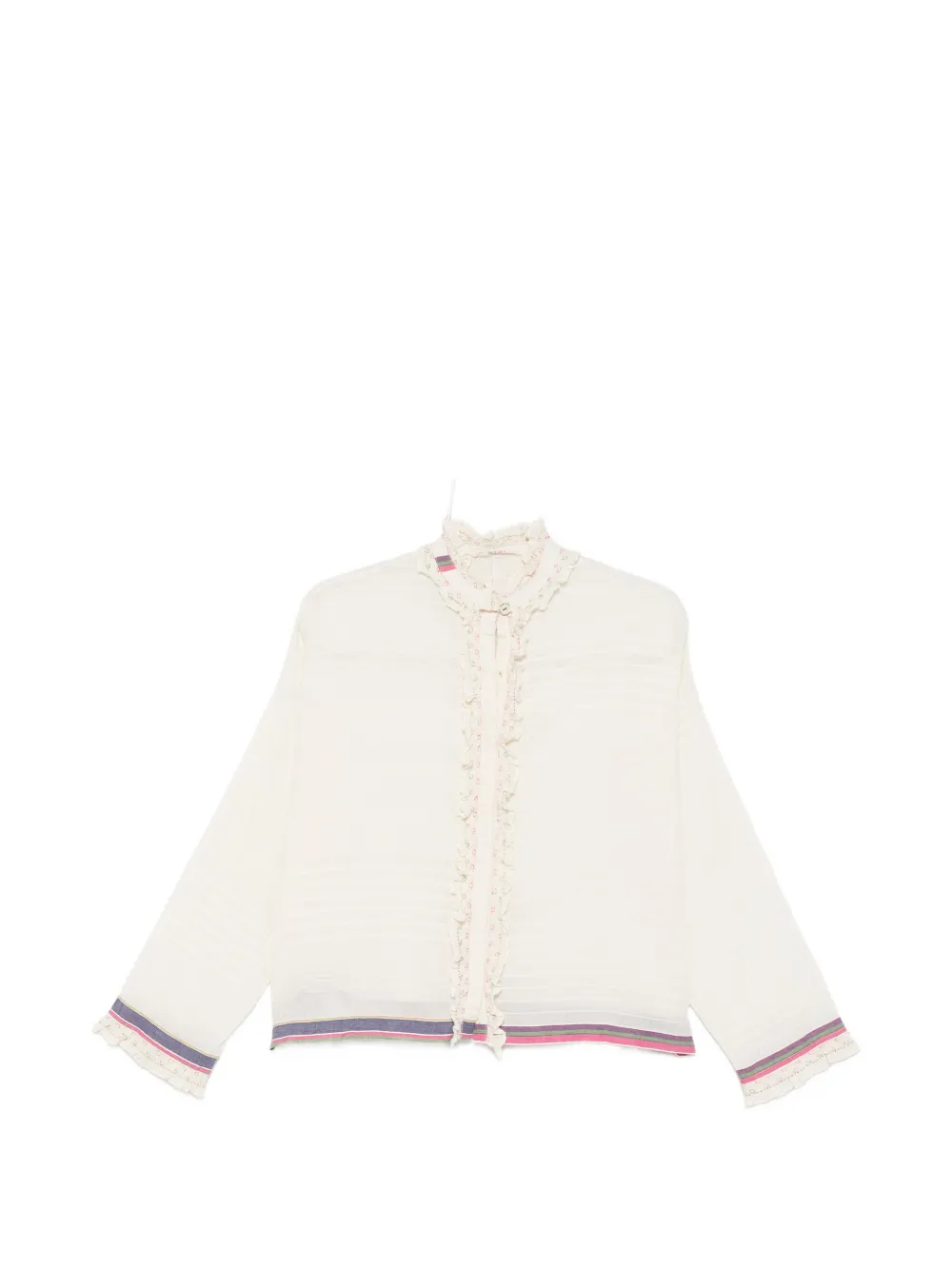 INJIRI ruffled-trim striped blouse - Toni neutri