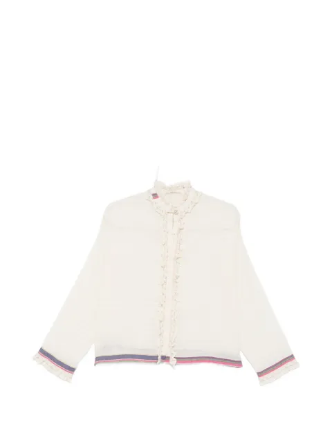 INJIRI ruffled-trim striped blouse