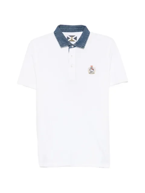 Johnny Lambs Avvocato denim-collar crest-patch polo shirt