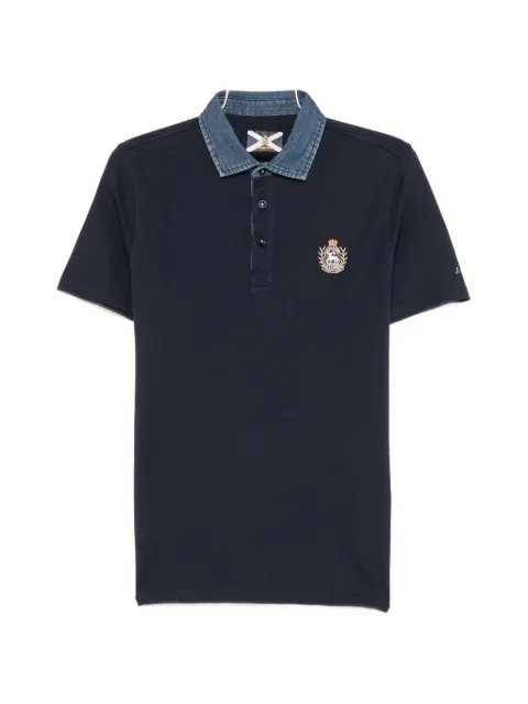 Johnny Lambs Avvocato denim-collar crest-patch polo shirt