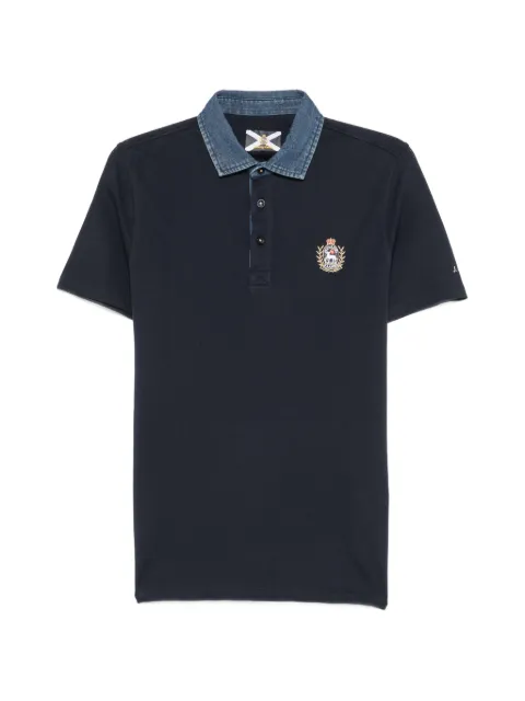 Johnny Lambs Avvocato denim-collar crest-patch polo shirt