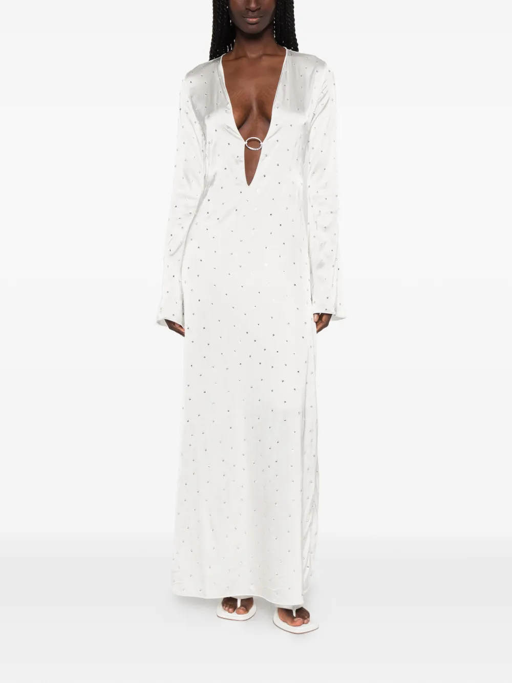 Oséree Maxi-jurk verfraaid met kristallen en ring-detail Wit