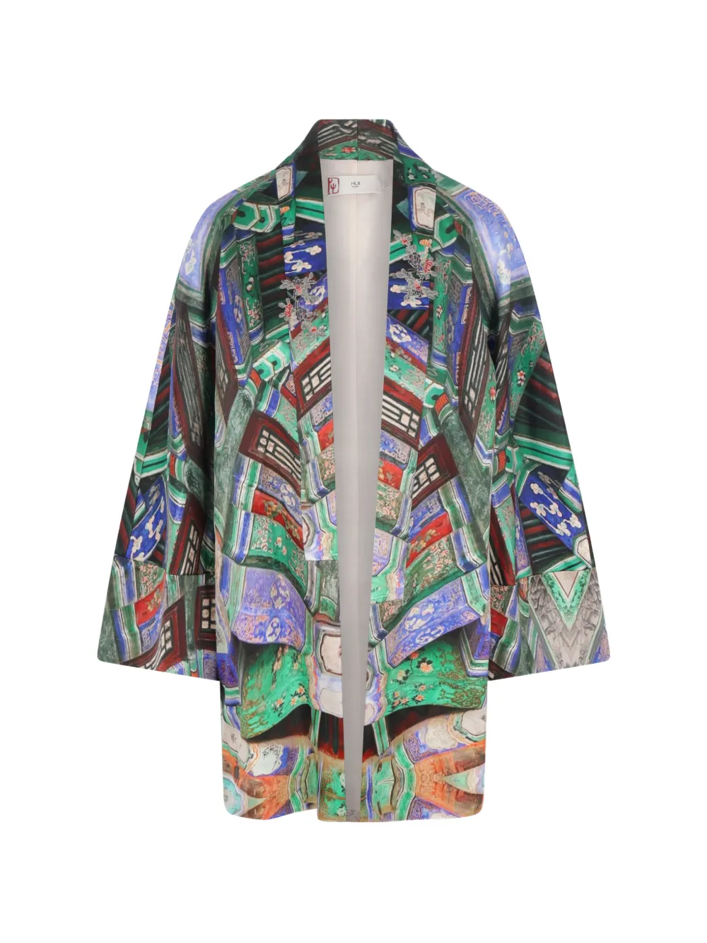 Hui Hui graphic-print open-front coat - Green