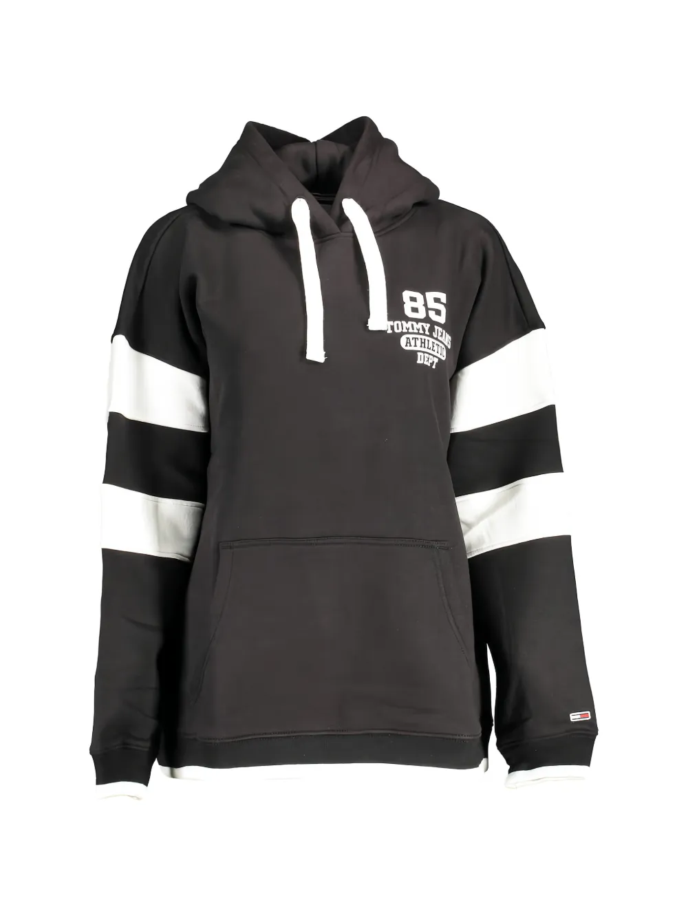 Tommy Hilfiger striped-sleeve logo-print hoodie - Schwarz