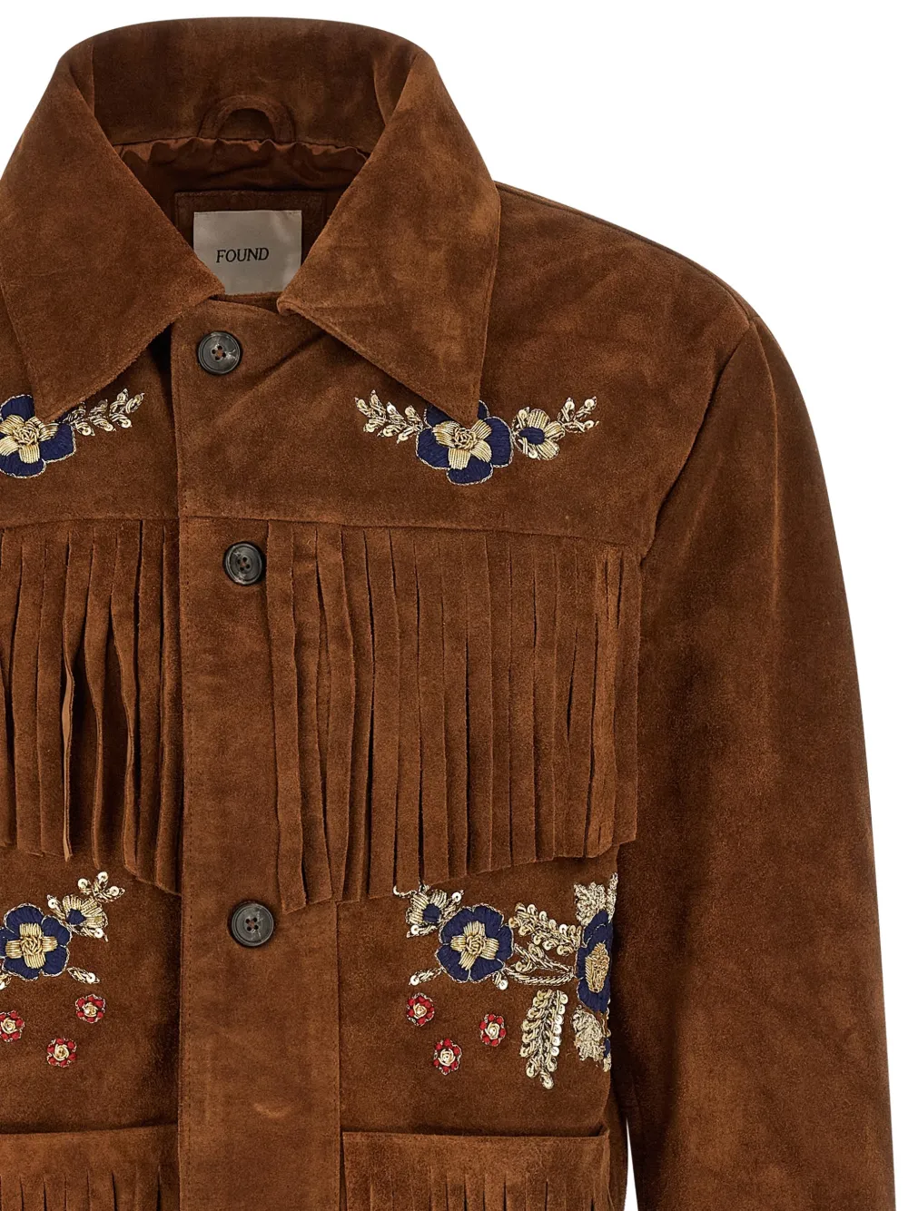  Found Chaqueta Bordada Con Flecos - Marrón 