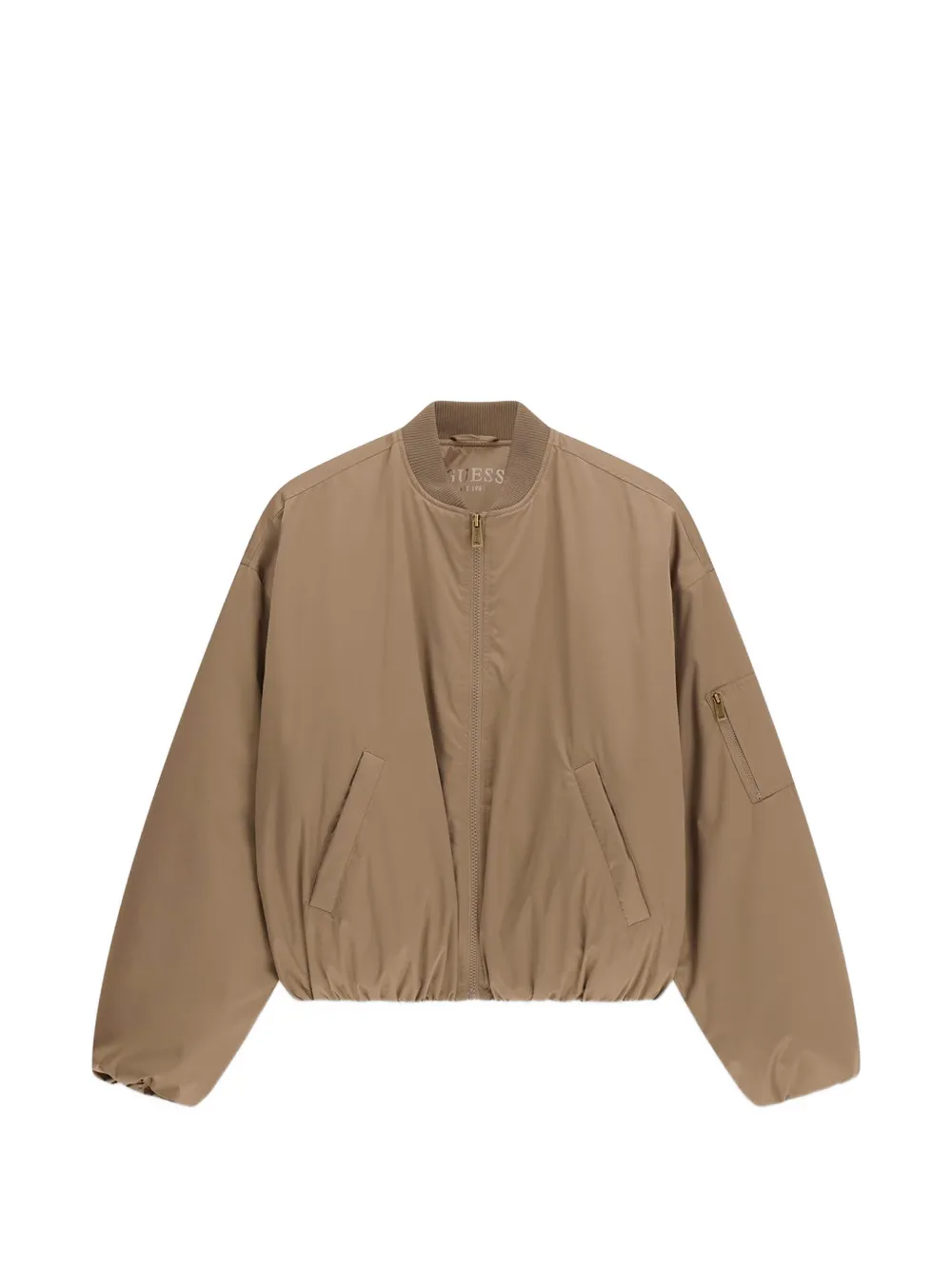 GUESS USA ribbed-trim zipped bomber jacket - Brown