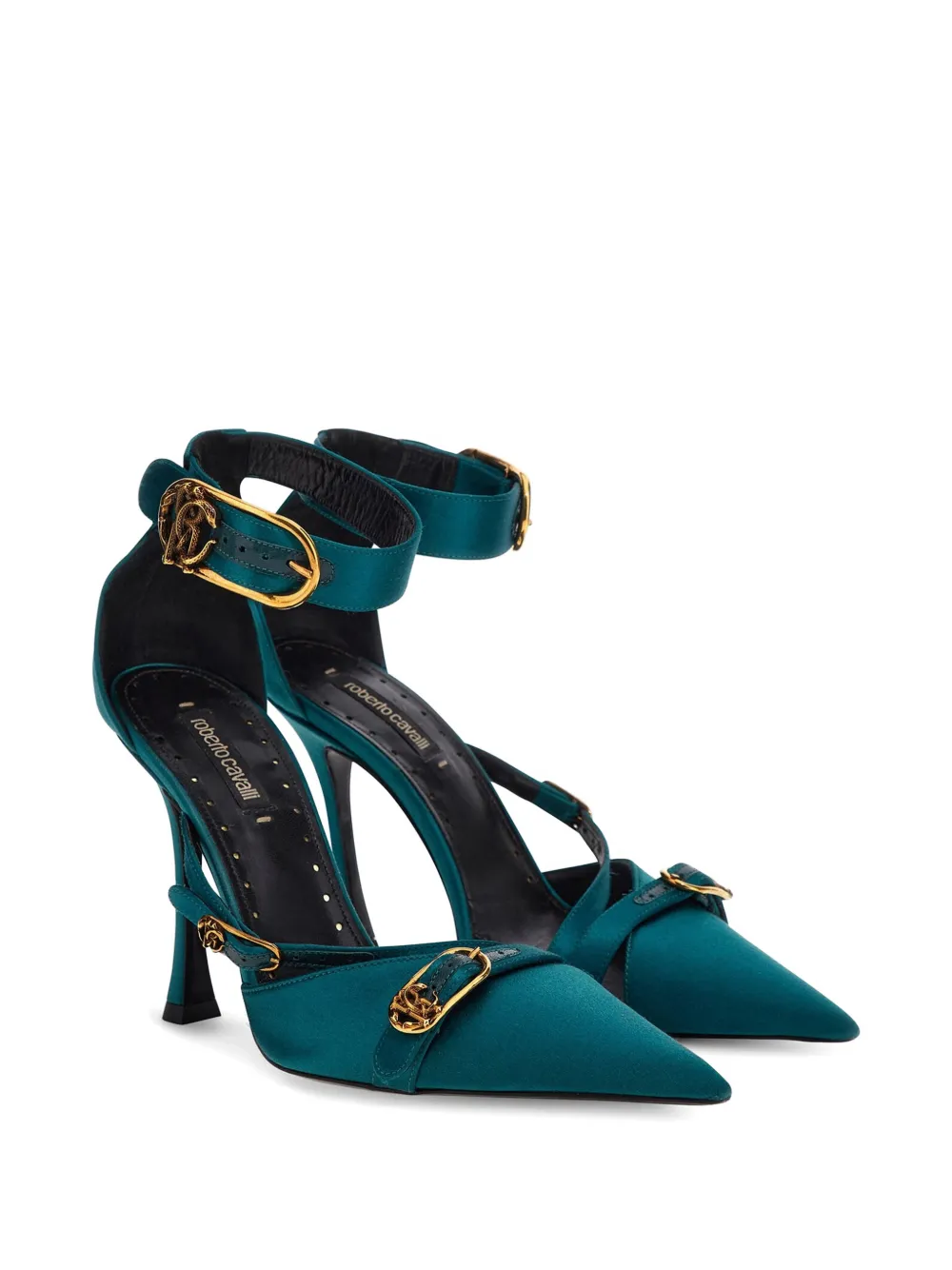 Roberto Cavalli monogram-buckle pointed-toe heeled pumps Blauw