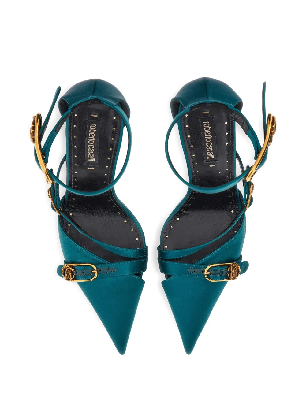 Roberto Cavalli monogram-buckle pointed-toe heeled pumps Blauw