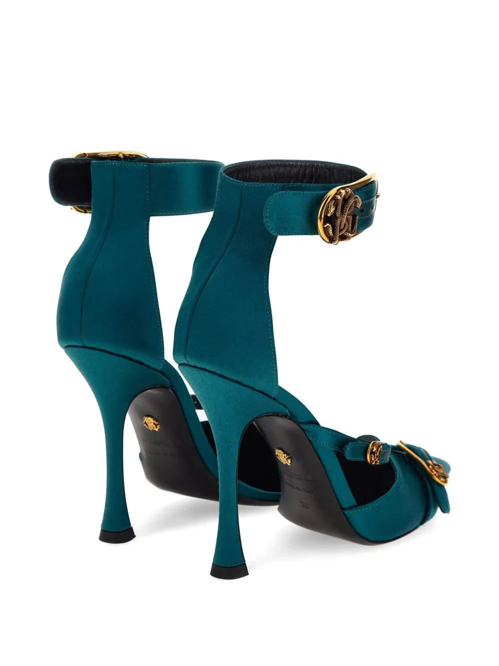 Roberto Cavalli monogram-buckle pointed-toe heeled pumps Blauw