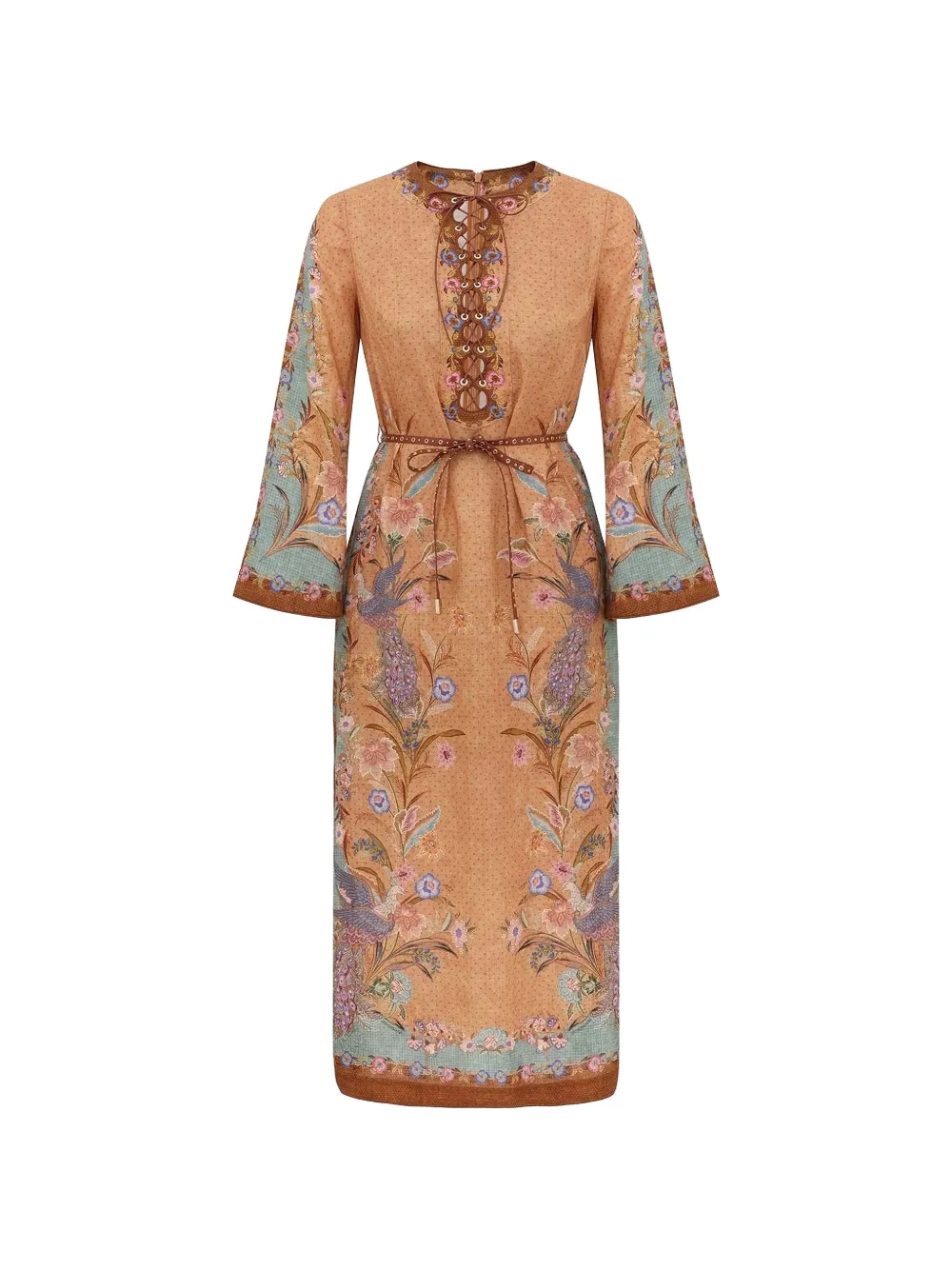 ZIMMERMANN Indra floral-print lace-up dress - Orange