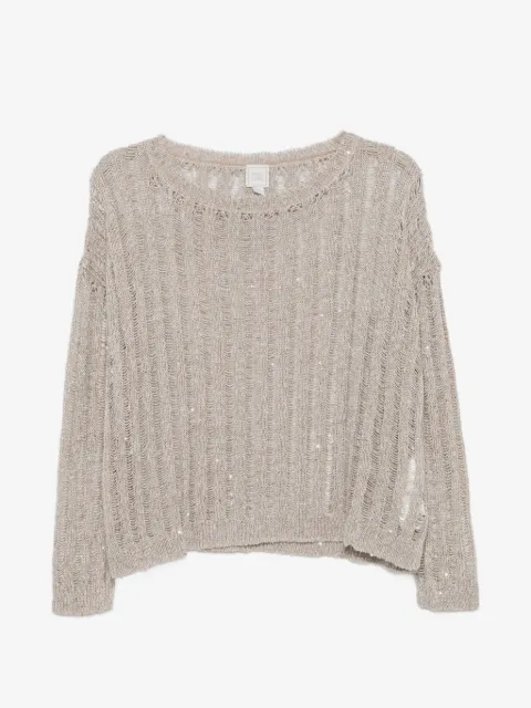 120% Lino sequin-embellished open-knit sweater