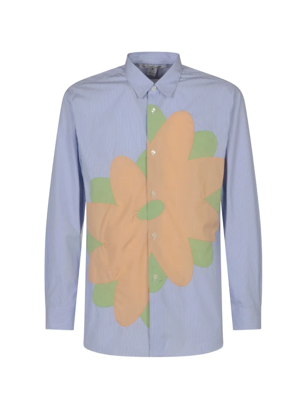 Comme Des Garçons stripe-pattern floral-print shirt - Blue