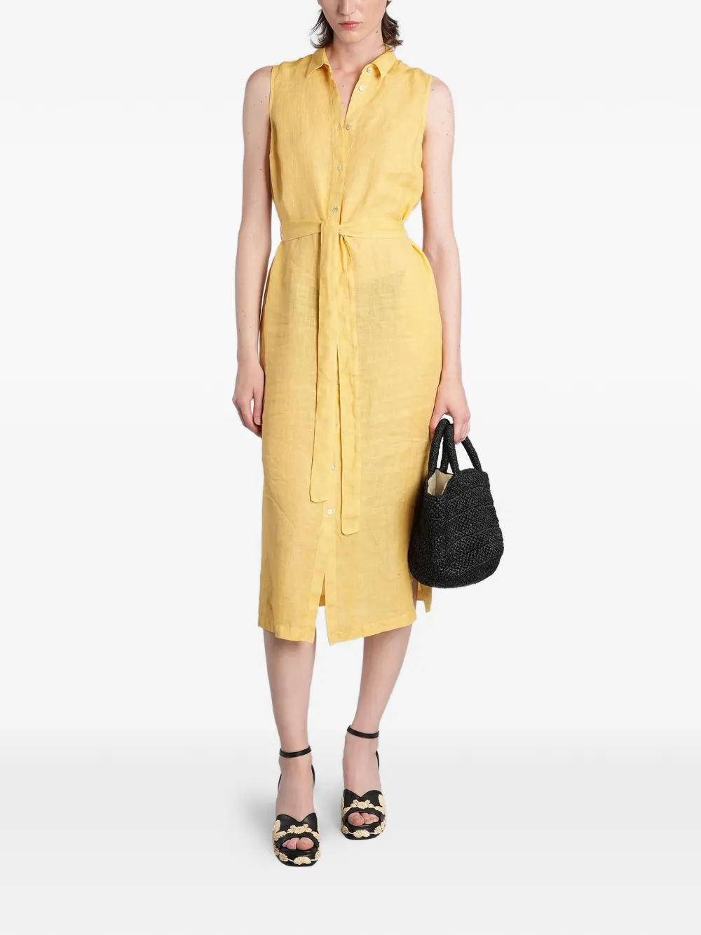 120% Lino belted midi dress - Giallo