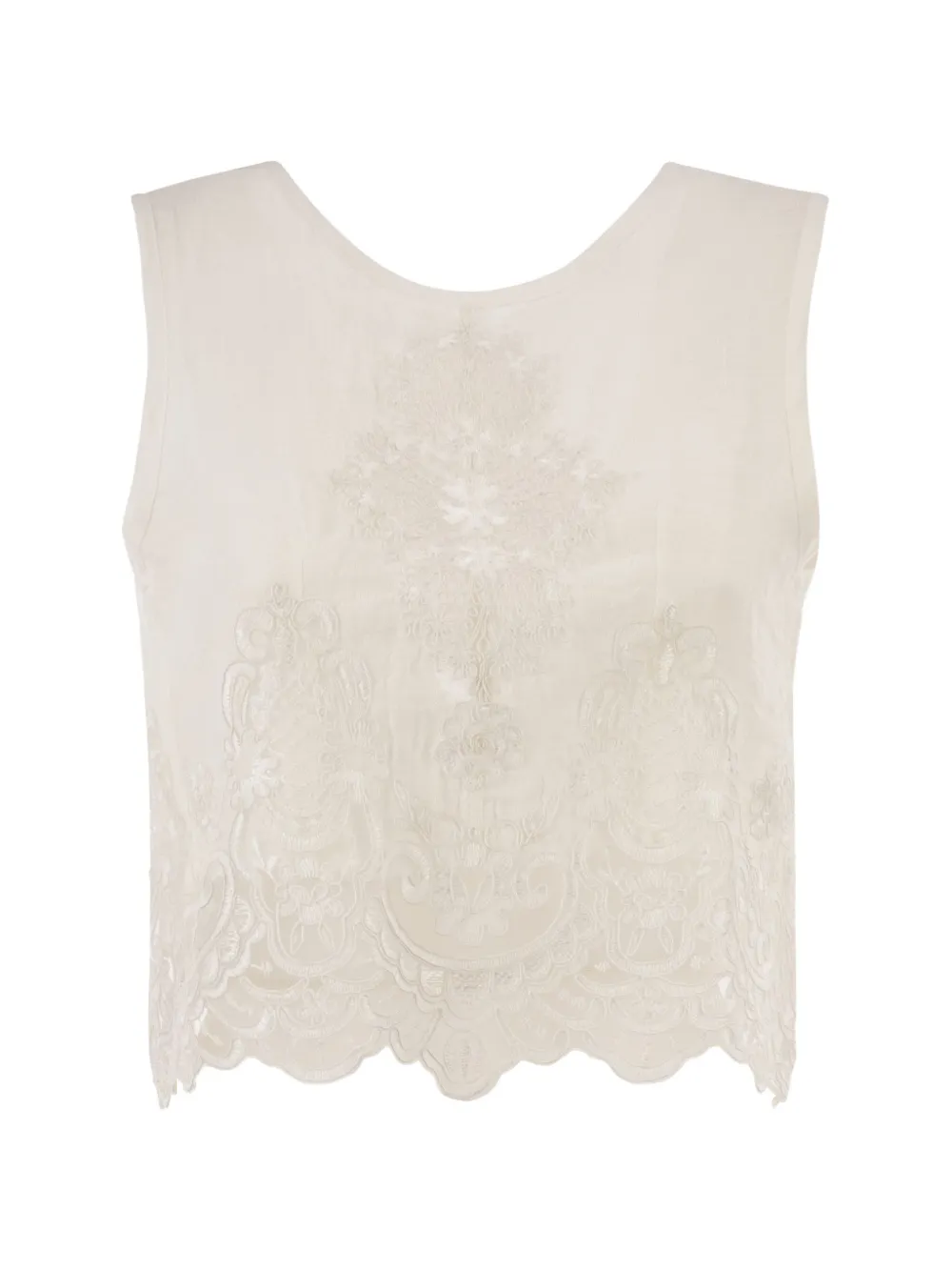 MAURIZIO MYKONOS embroidered lace-hem top - Toni neutri