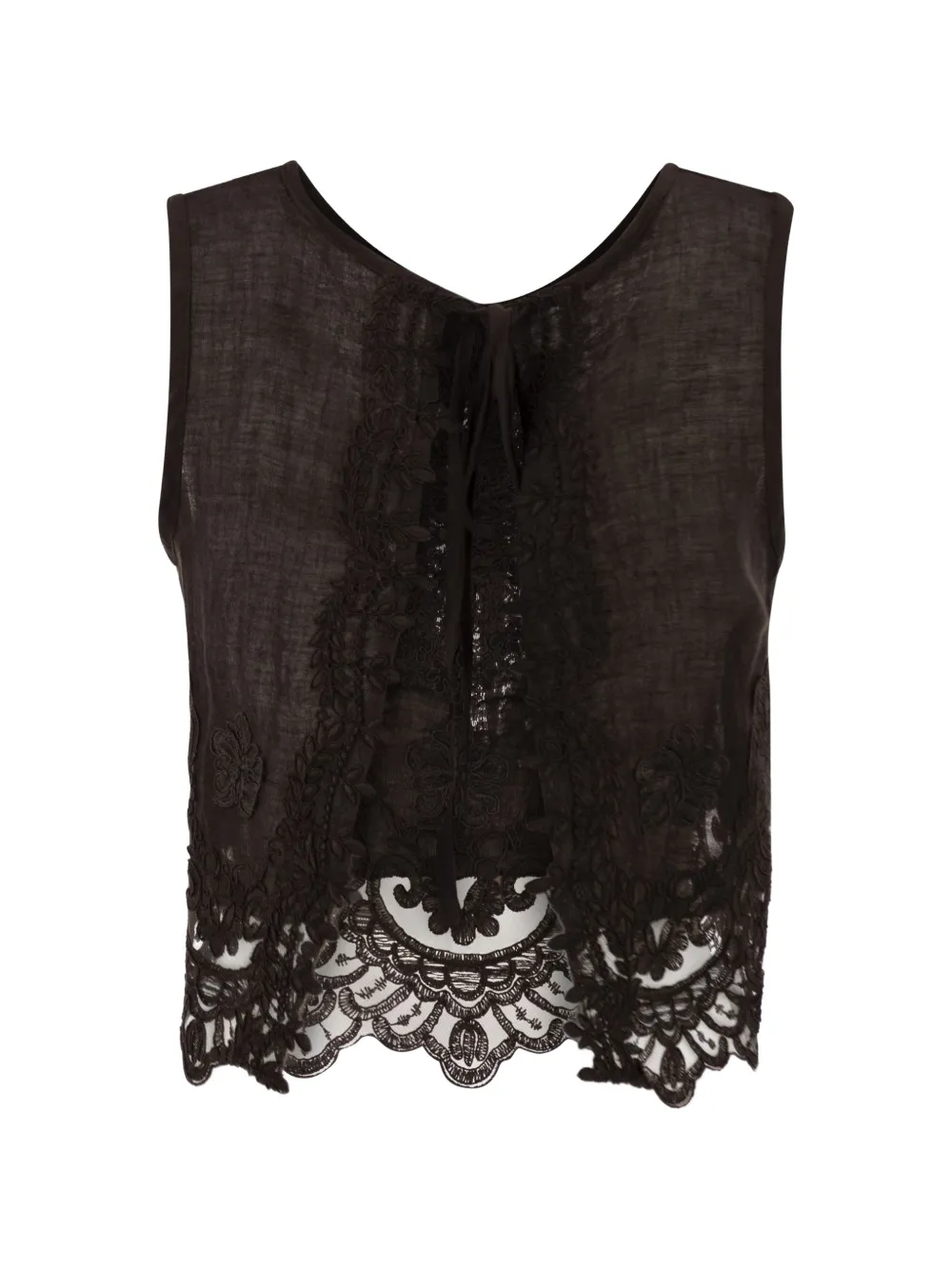 MAURIZIO MYKONOS embroidered lace-hem top - Nero