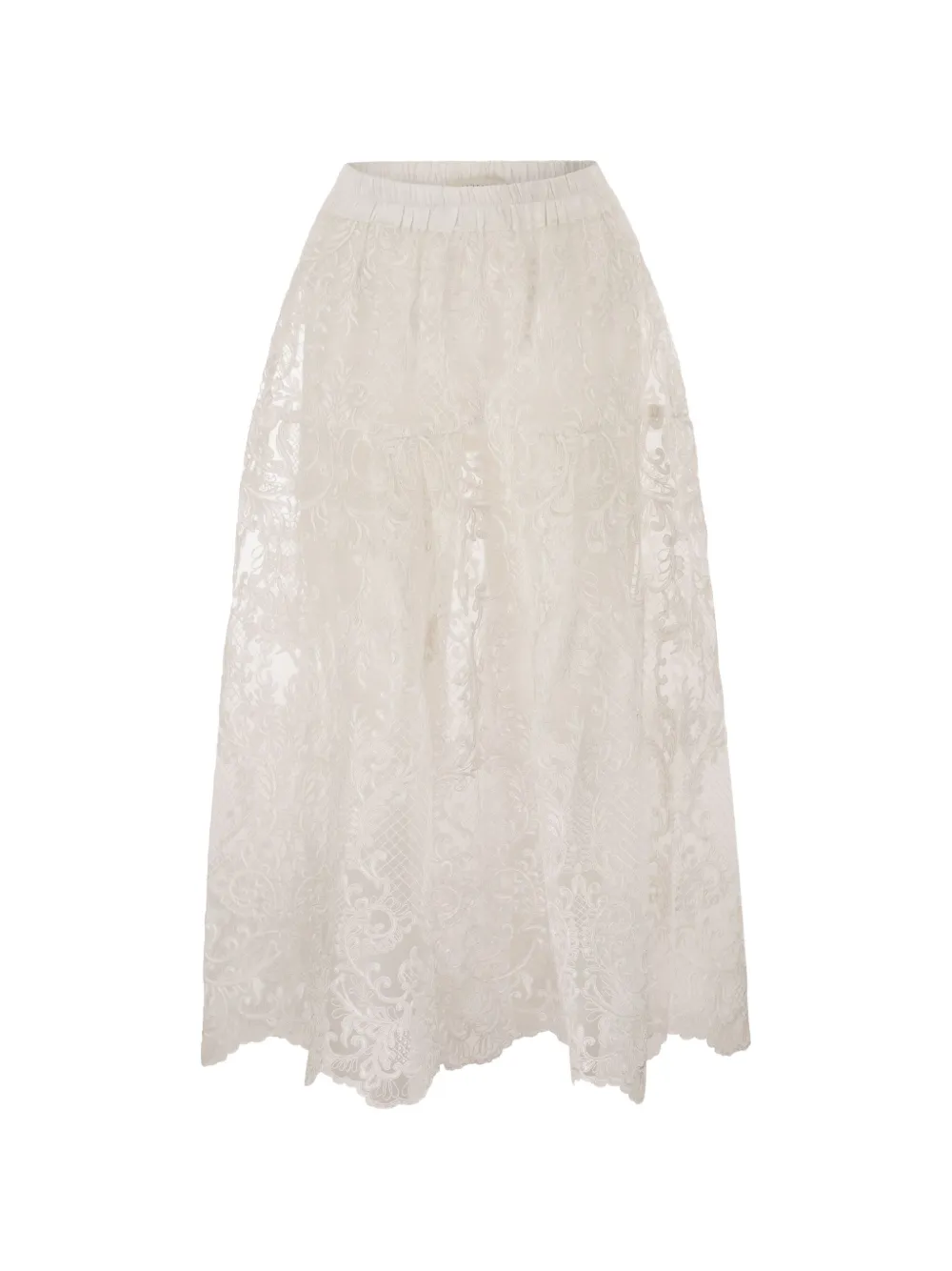 MAURIZIO MYKONOS embroidered lace-construction midi skirt - Toni neutri