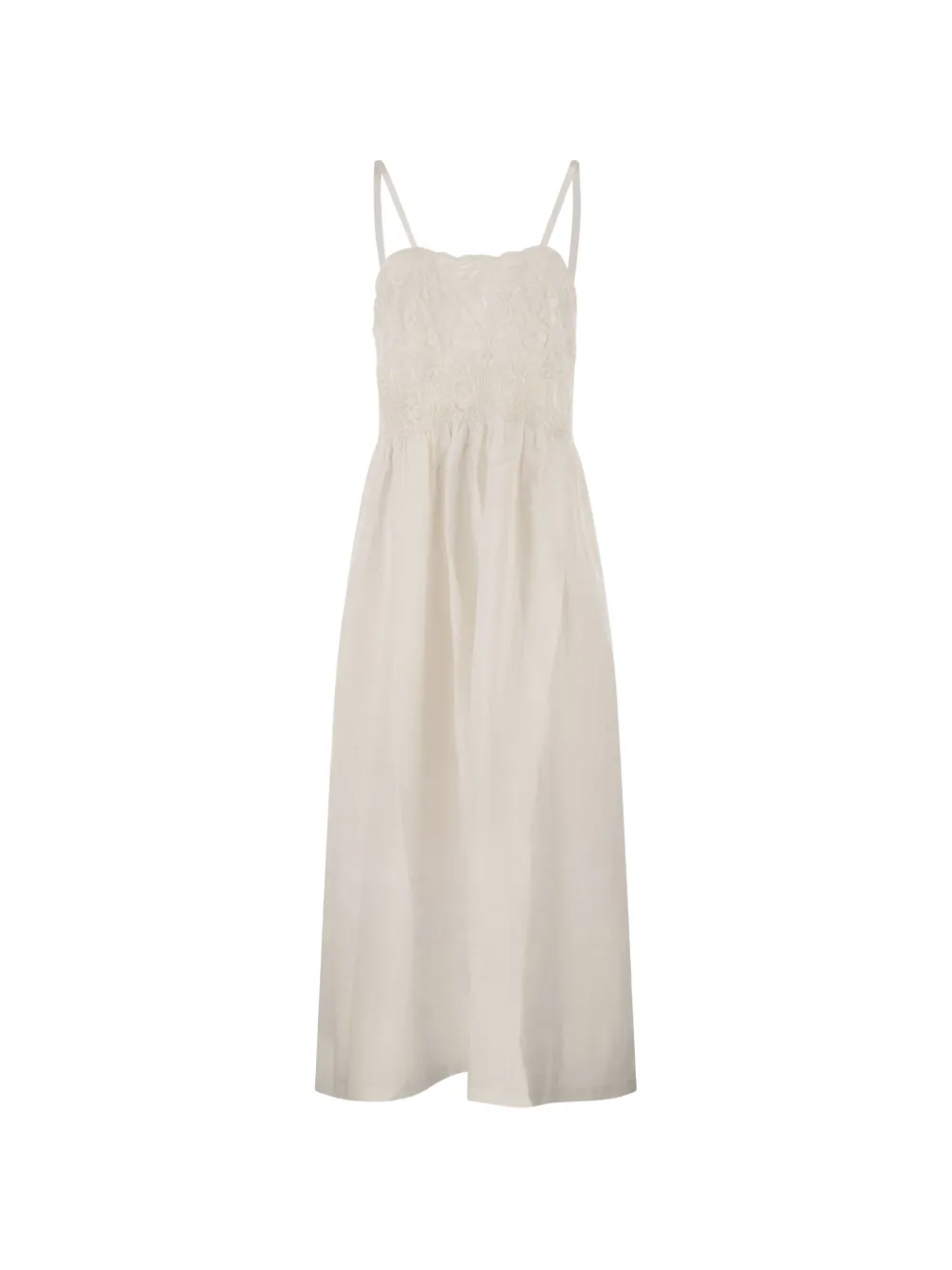 MAURIZIO MYKONOS embroidered tiered midi dress - Toni neutri