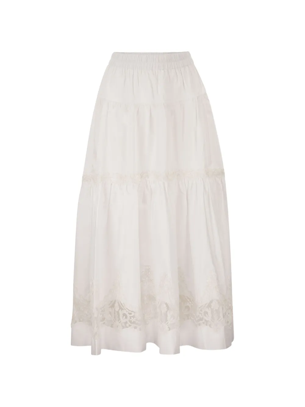 MAURIZIO MYKONOS tiered embroidered skirt - Bianco