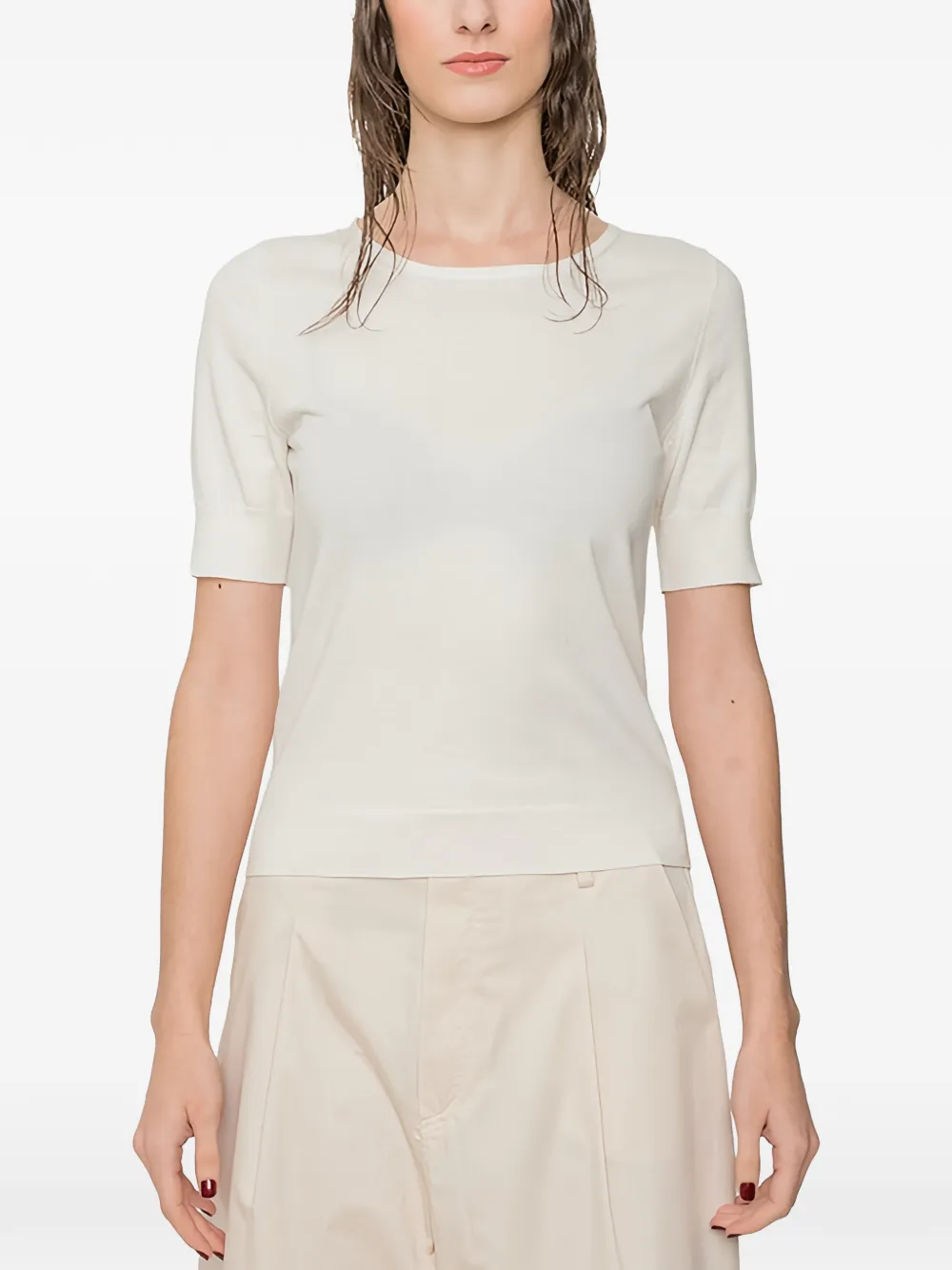 SUSANNE BOMMER fine-knit short-sleeve sweater - Weiß