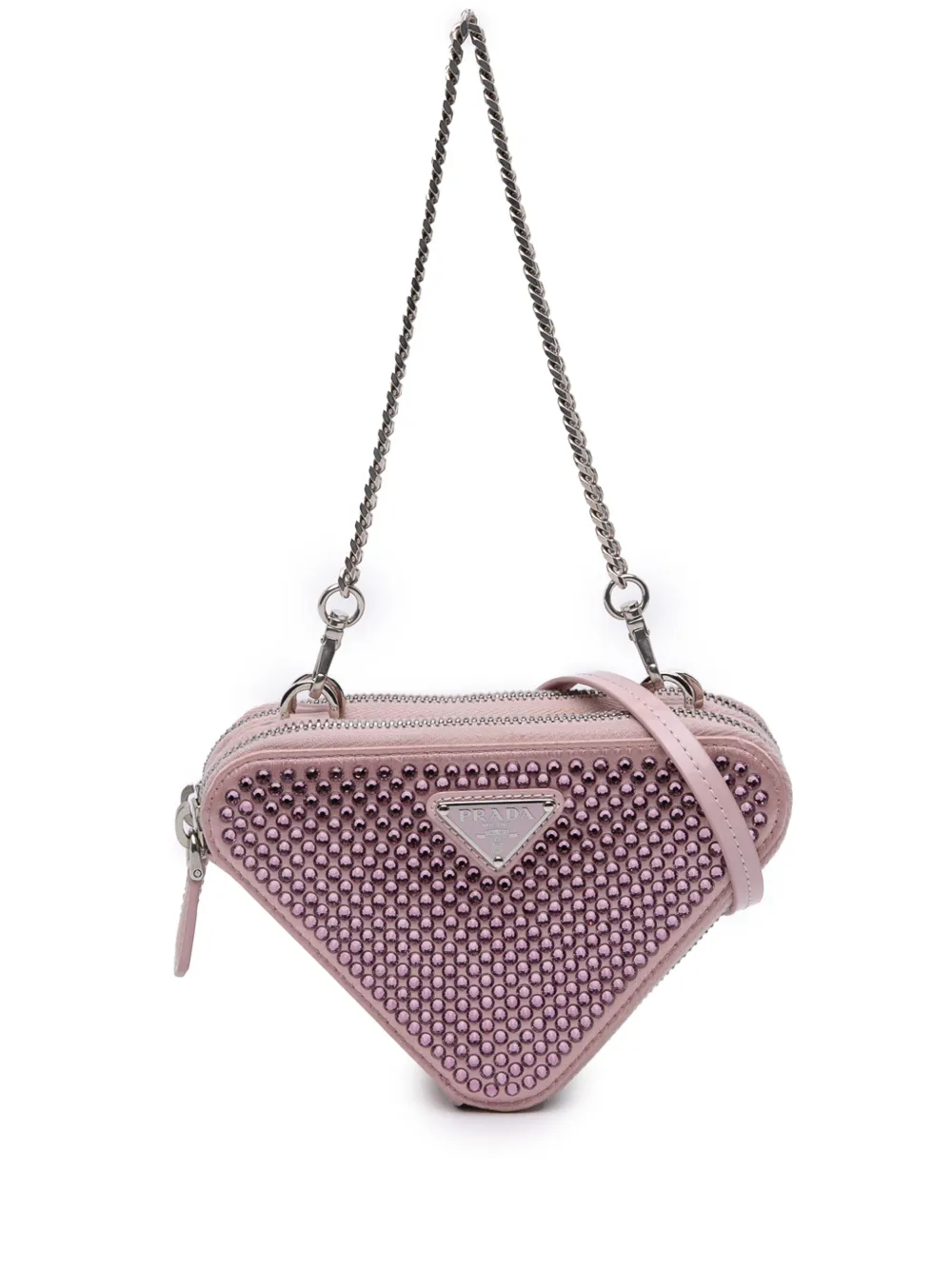 Prada Pre-Owned 2013-2025 Mini Crystal Embellished Satin and Leather Triangle Pouch satchel - Rosa