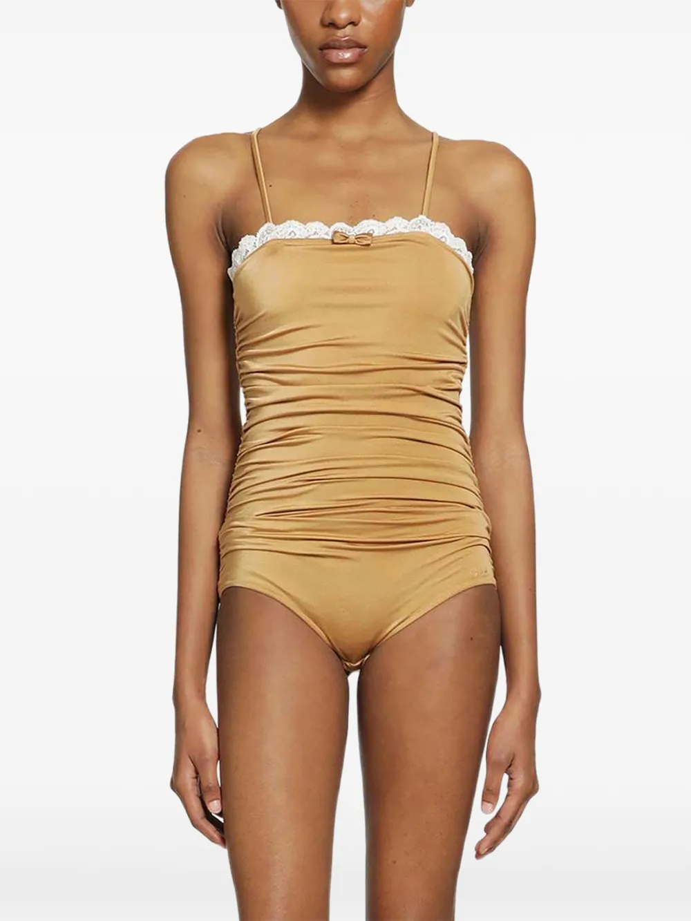 Chloé ruched lace-trim bodysuit - Marrone