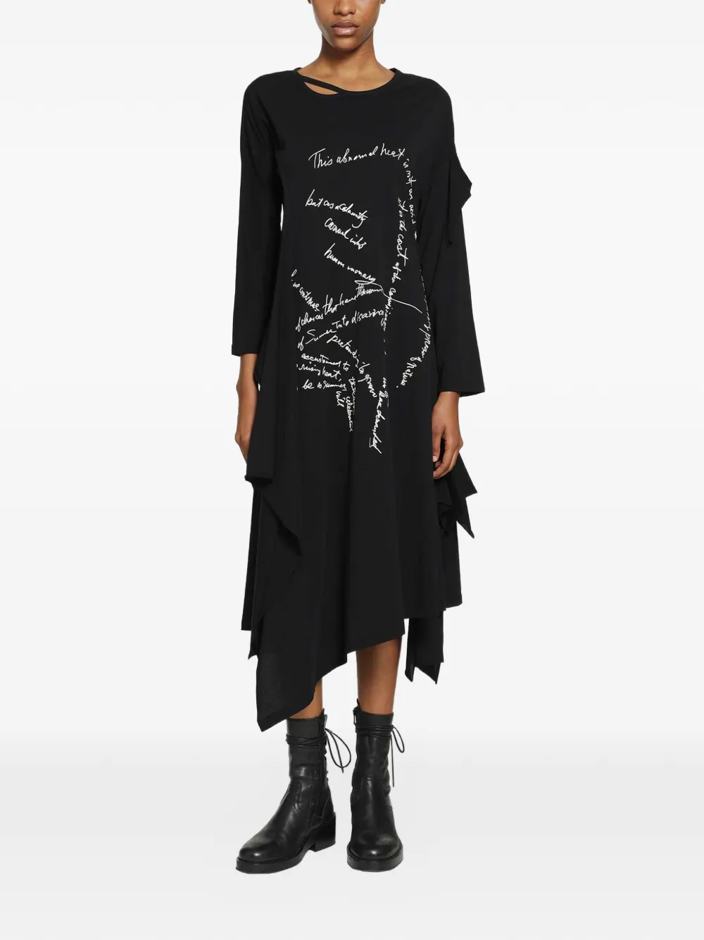 Yohji Yamamoto handwriting-print asymmetric-hem dress - Nero