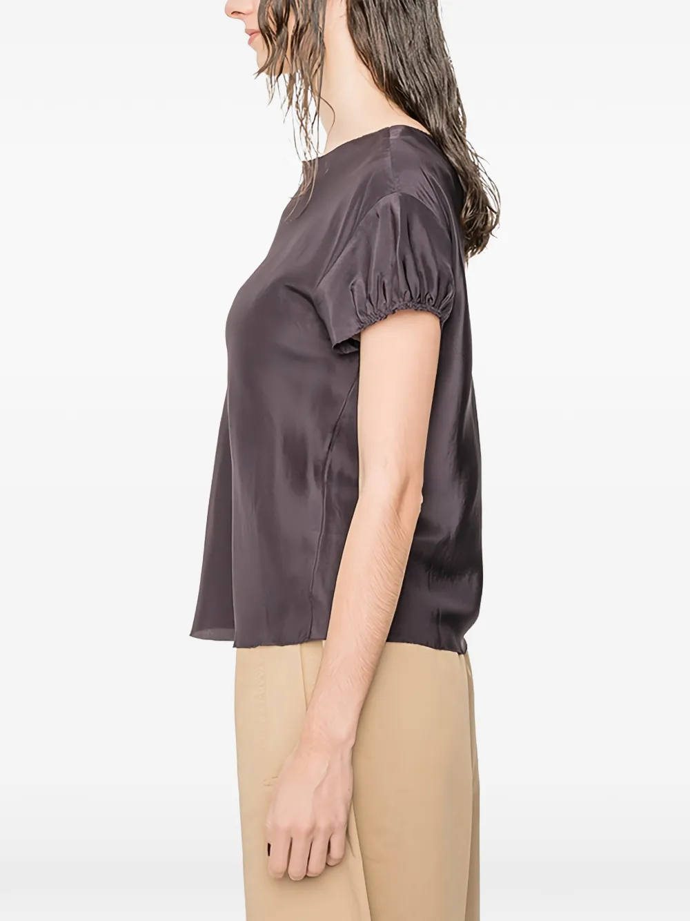SUSANNE BOMMER Zijden T-shirt met gesmockte mouwen Grijs