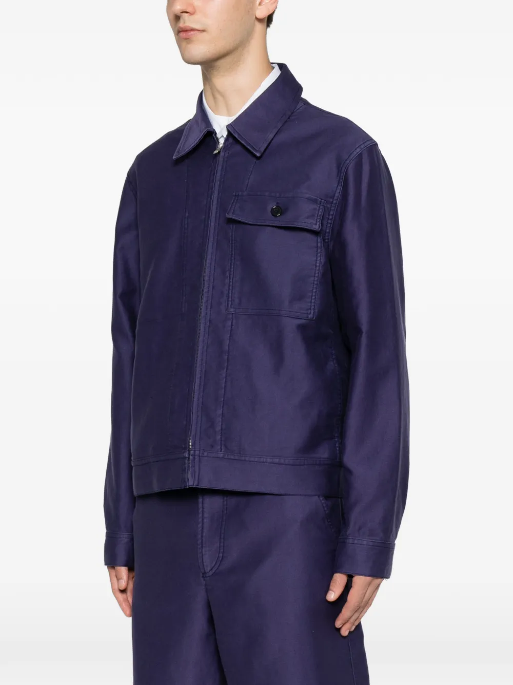 A.P.C. Moleskine shirtjack met borstzak en rits Blauw