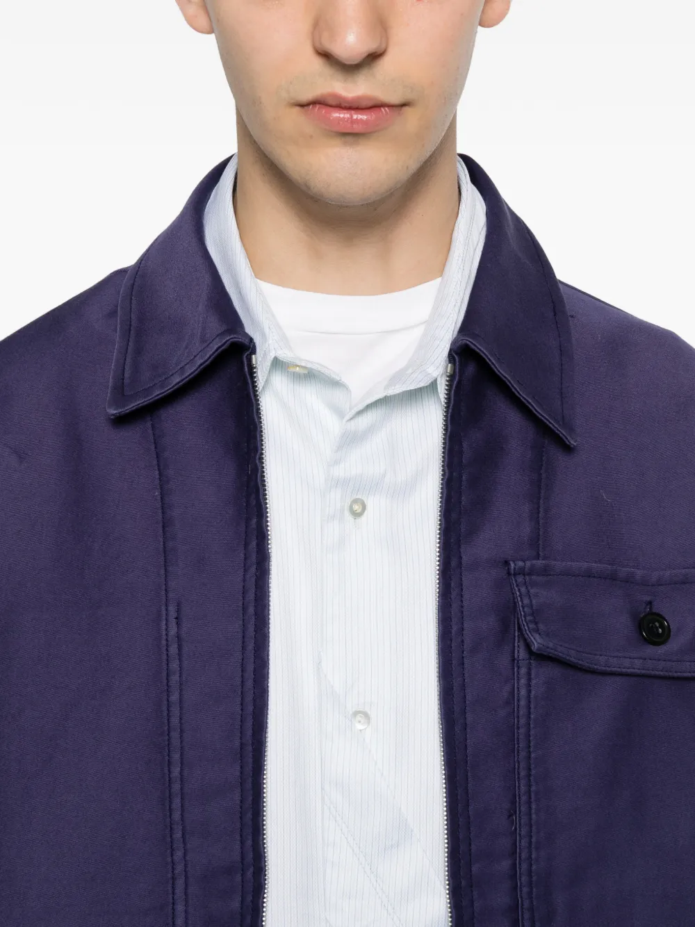 A.P.C. Moleskine shirtjack met borstzak en rits Blauw