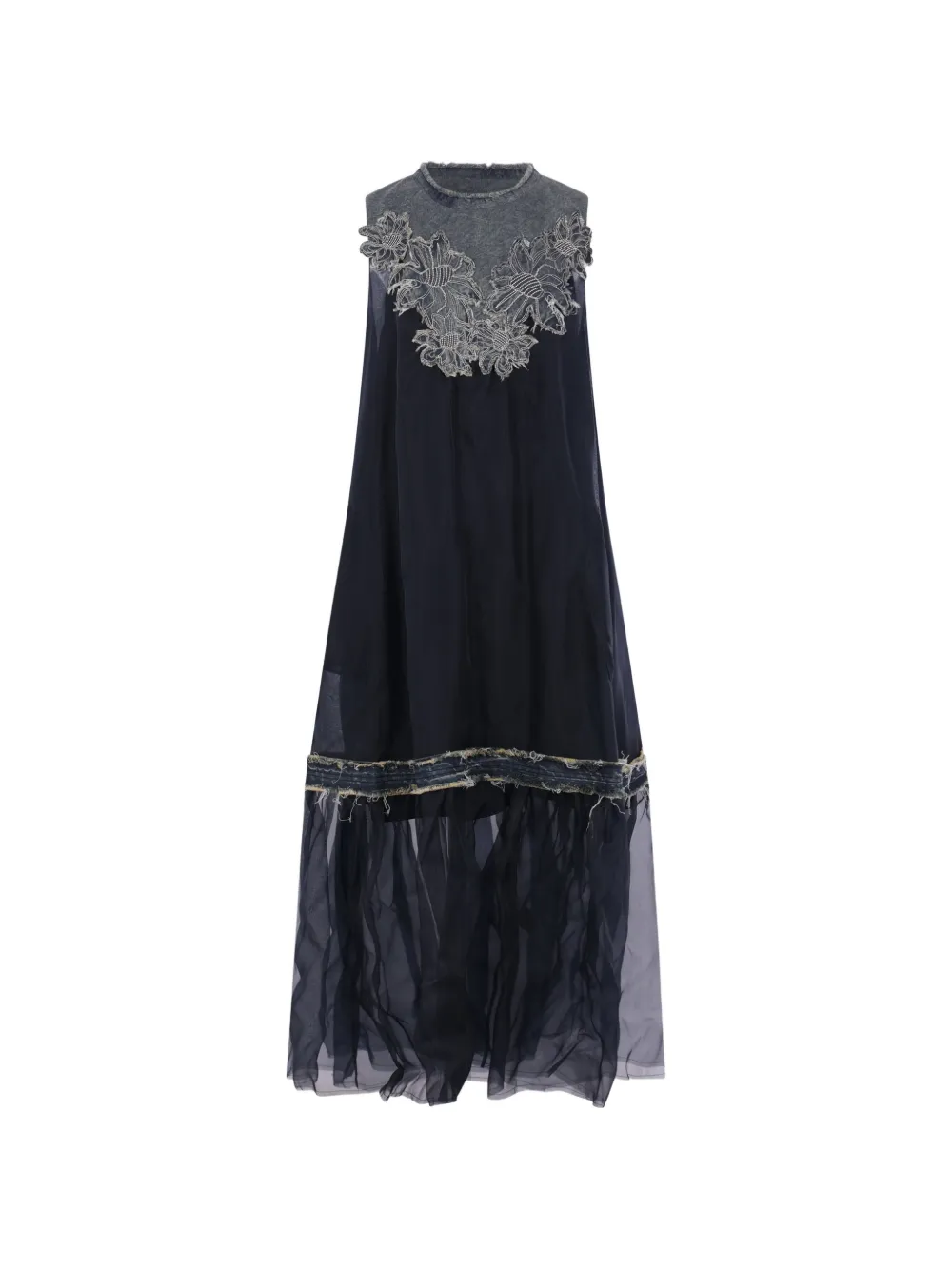 Hui Hui Lavanda floral-patch frayed-trim midi dress - Blu