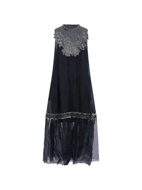 Hui Hui Lavanda floral-patch frayed-trim midi dress
