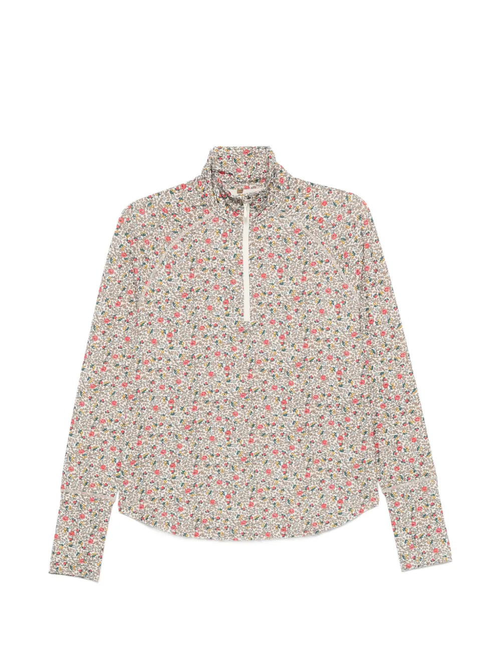 The Great. floral-print quarter-zip T-shirt - Toni neutri
