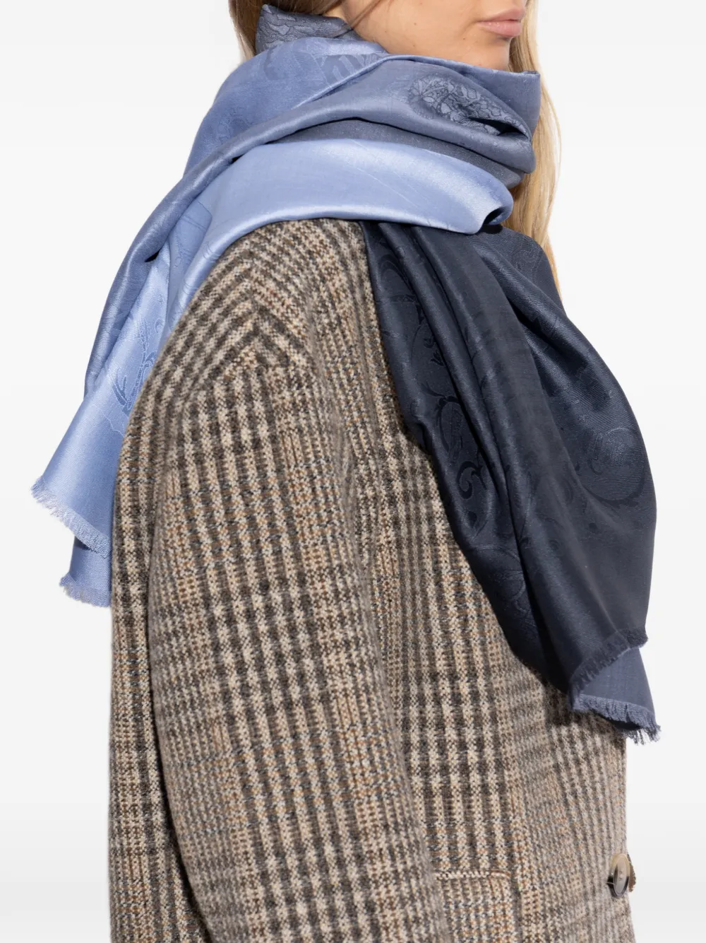 Ferragamo Sjaal met jacquard en franje Blauw