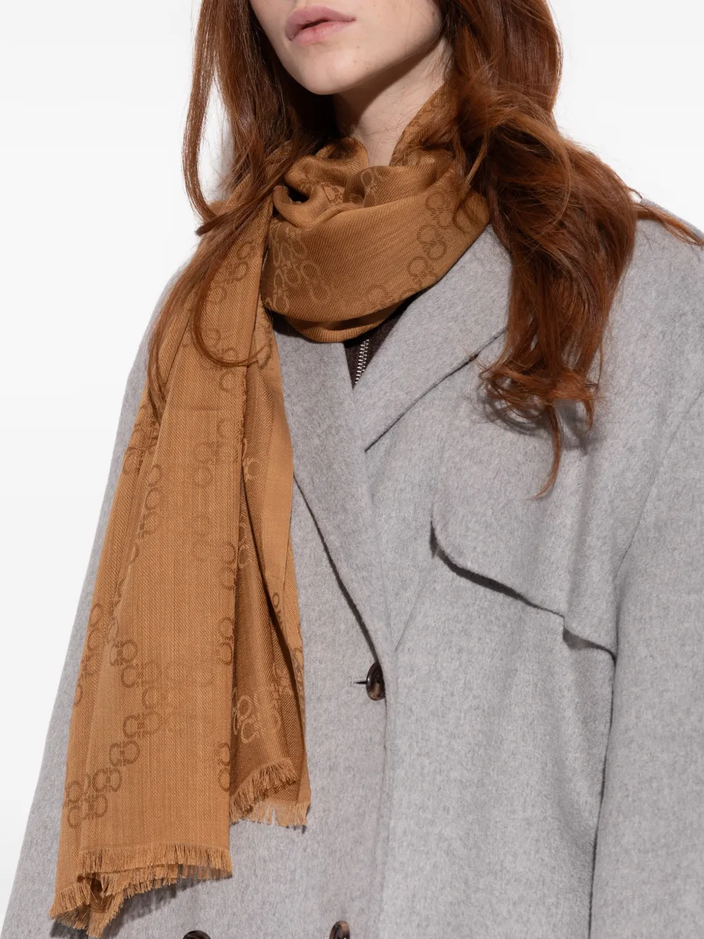 Ferragamo Sjaal met Gancini-monogram en franje Bruin