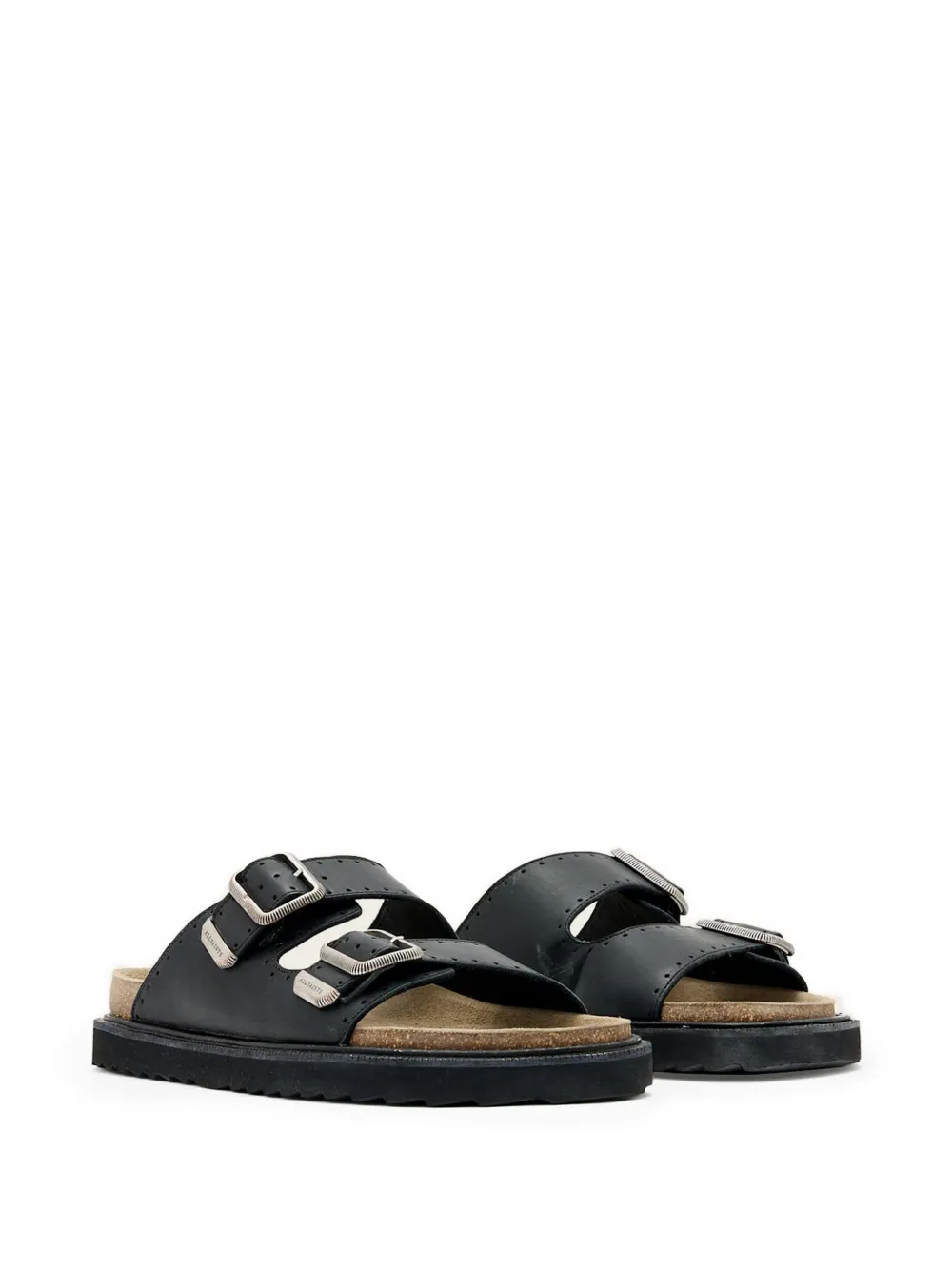 AllSaints perforated buckle-fastening slides Zwart