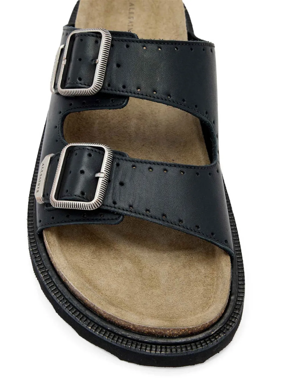 AllSaints perforated buckle-fastening slides Zwart