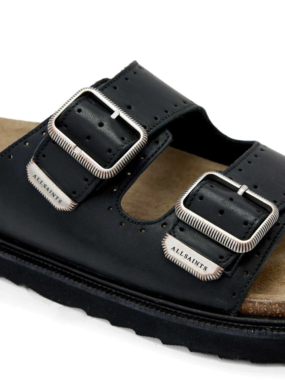 AllSaints perforated buckle-fastening slides Zwart