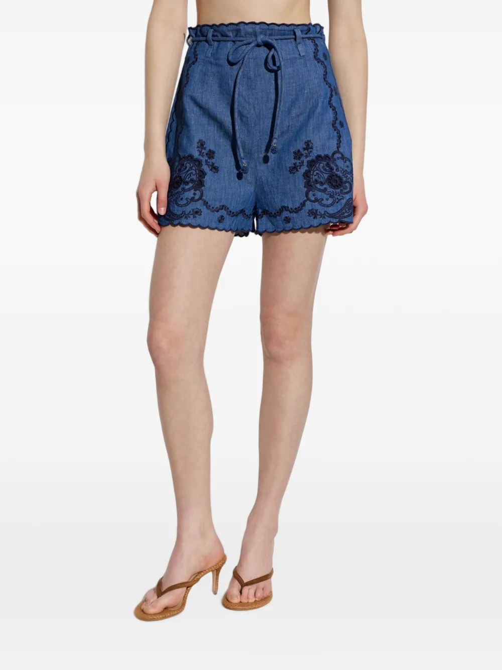 ZIMMERMANN Shorts met borduurwerk en gewelfde afwerking Blauw