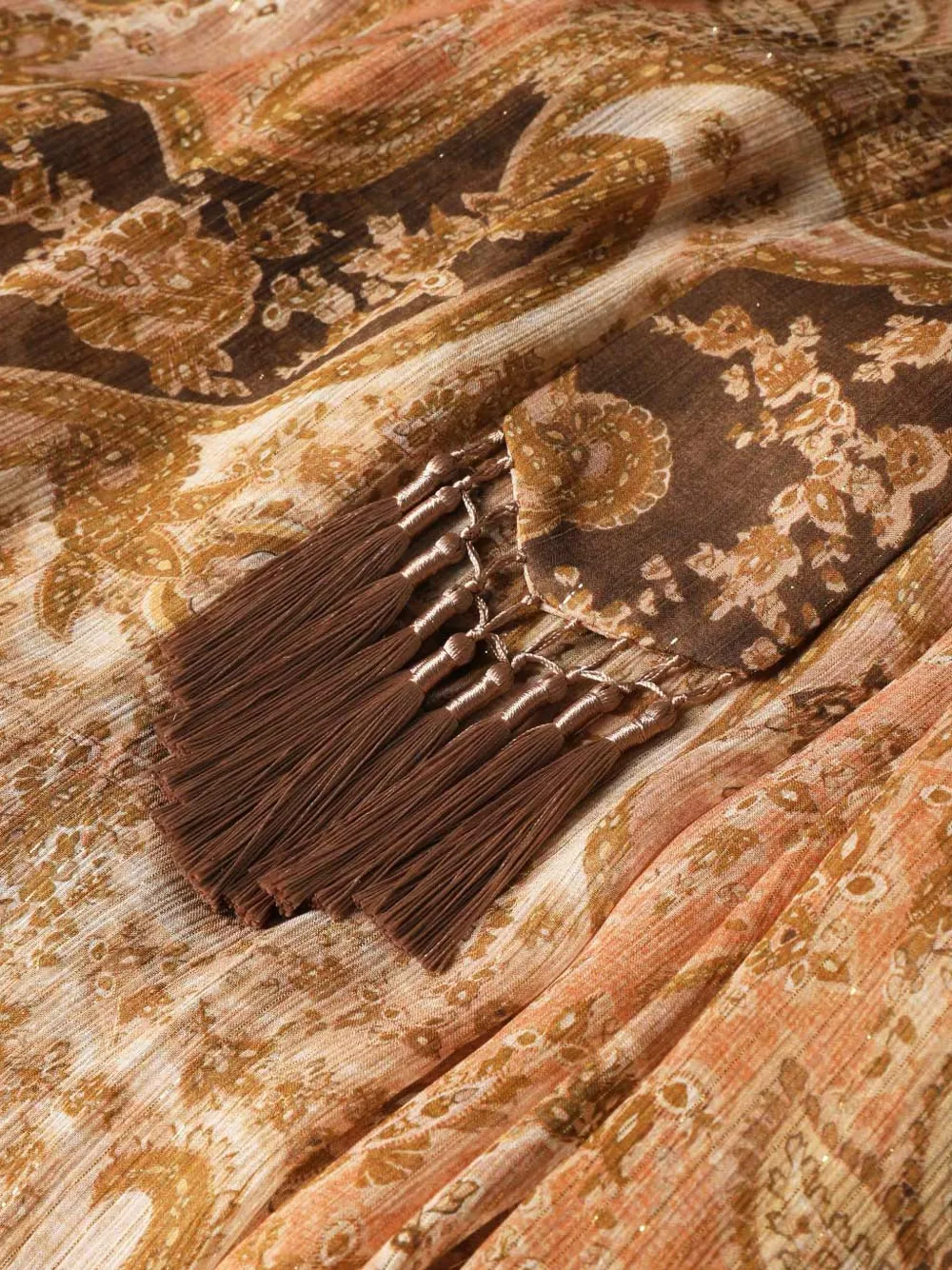 ZIMMERMANN Carousel maxi-dress met paisley-print en kwastje Beige