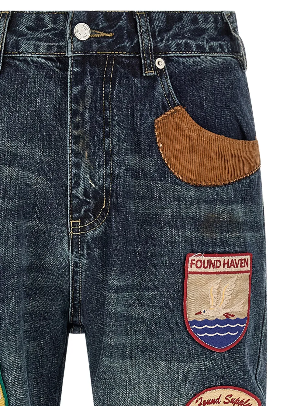  Found Vaqueros Rectos Con Diseño Patchwork - Azul 