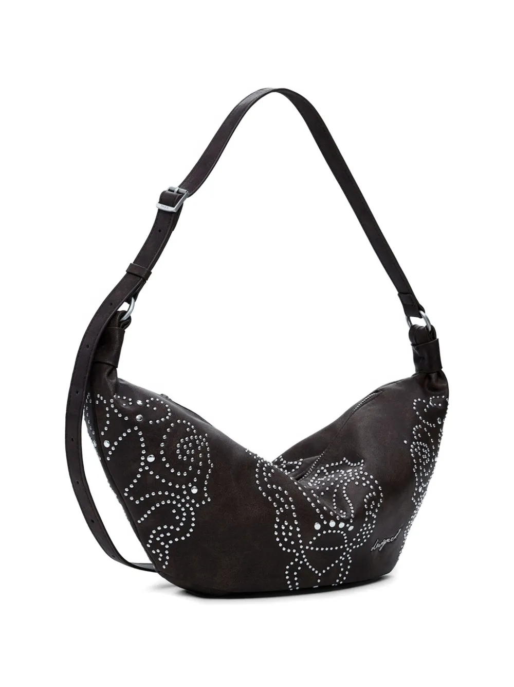 Desigual Schoudertas met bloemenprint en studs Bruin