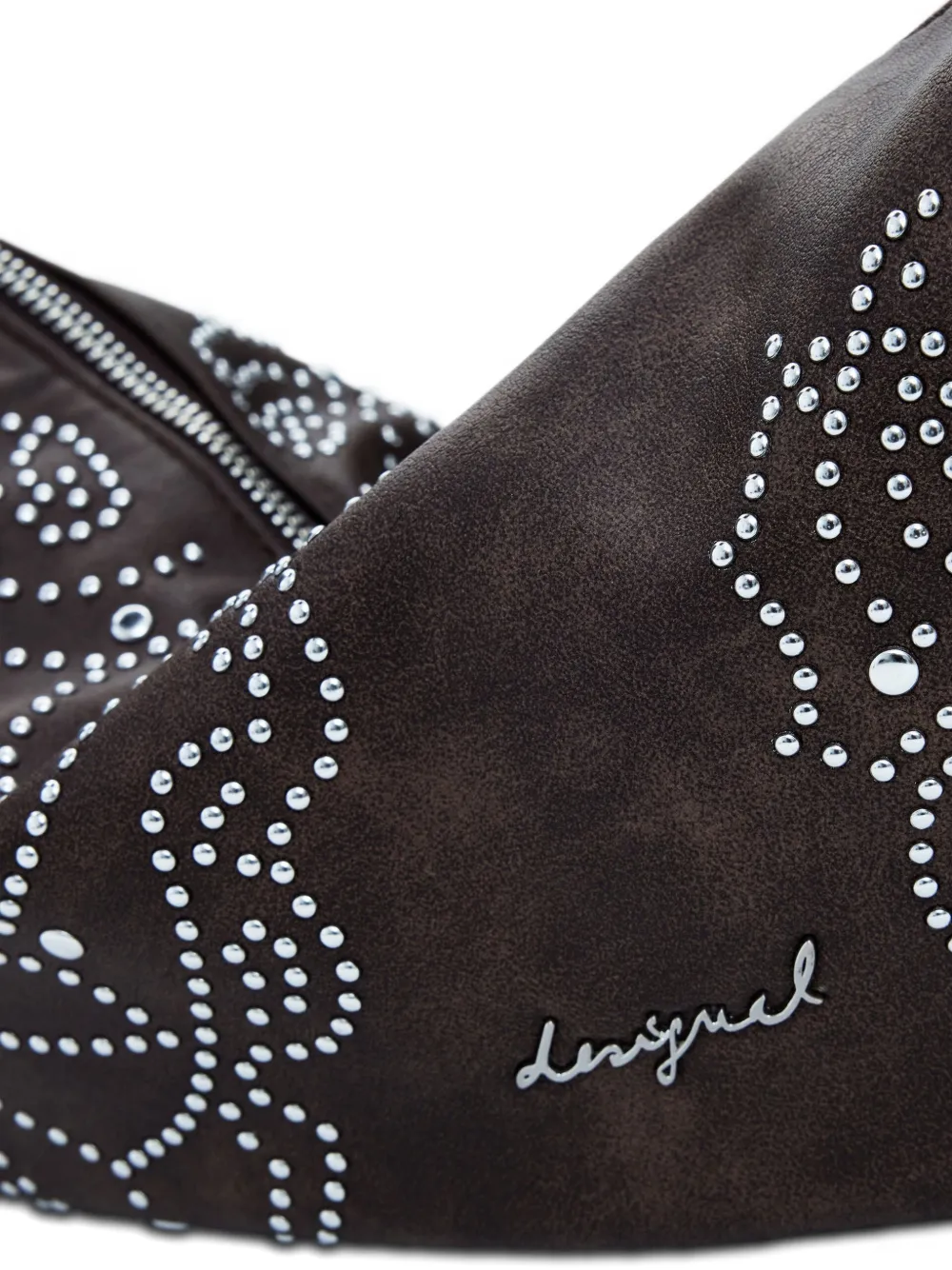 Desigual Schoudertas met bloemenprint en studs Bruin