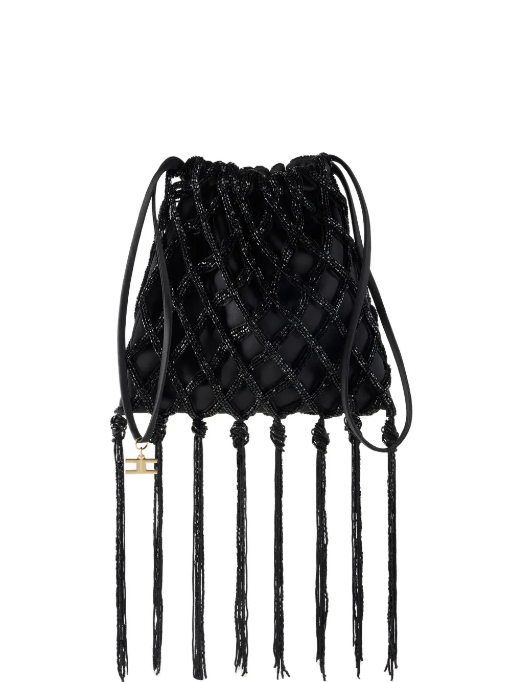 Elisabetta Franchi bead-embellished fringed bucket bag - Schwarz